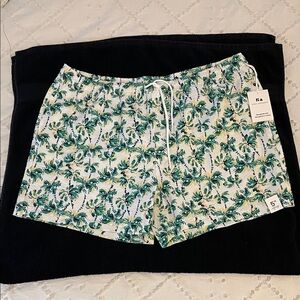 Men's Tropical Palm Swim Trunks - Green and White 5 inch inseam nwt XL